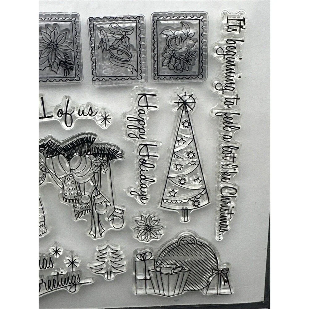 Happy Holidays 21 Vintage look Christmas Cling Stamp Set Retro Cardmaking UK 50s